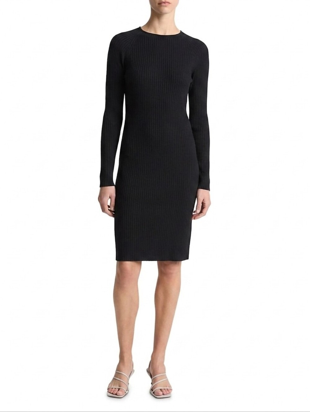 Vince Black Long-Sleeve Ribbed Sheath Dress